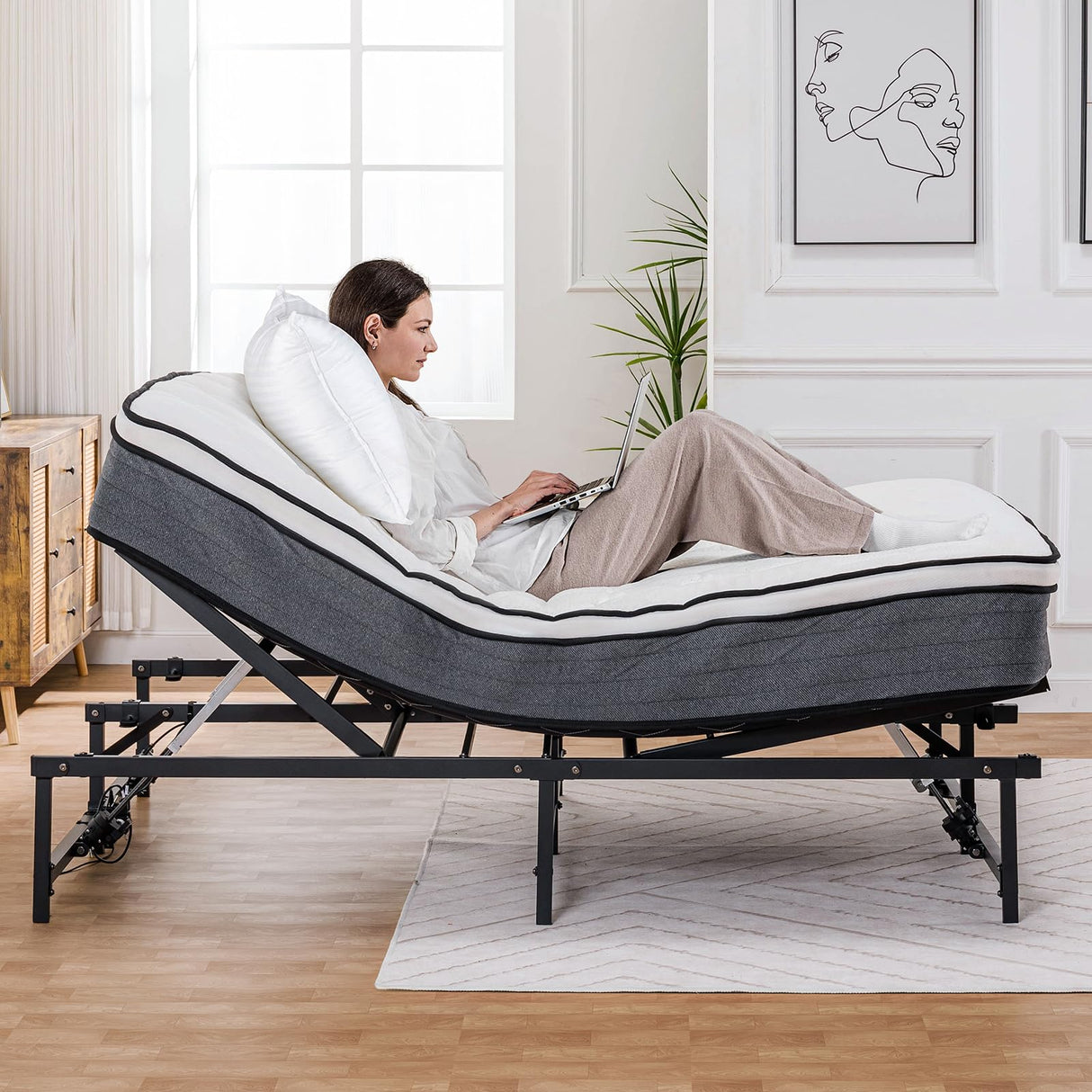 COMHOMA Adjustable Bed Frame King Bed Base with Remote Control, Independent Head and Foot Incline, Adjustable Bed Frames with Mattress Holder, Bed Base Only King-73 COMHOMA