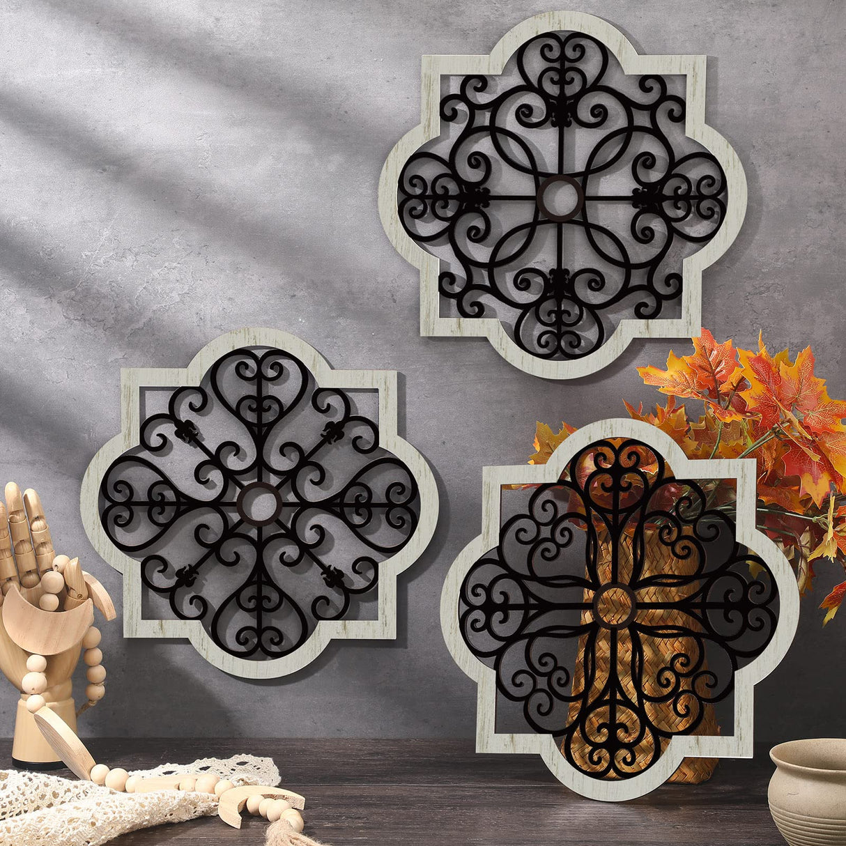 Yulejo 3 Pack Modern Farmhouse Wall Decor Wood Rustic Wall Art Bedroom Decor Geometric Decor Wall Art Farmhouse Hanging Decoration for Living Room Patio Home Indoor Outdoor Office, 12 x 12 Inch Yulejo