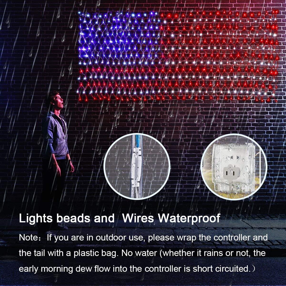 HYH American Flag Lights with 420 Super Bright LEDs Waterproof Led Flag Net Light of The United States for Memorial Day,Yard,Garden Decoration,Festival,Holiday,Party,Christmas New Year Decorations HYH