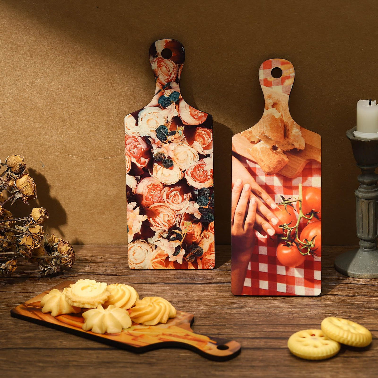 Yoande 18 Pcs Sublimation Cutting Board Mini Sublimation Wooden Plaques with Handle Blanks Wood Chopping Board for Heat Press Printing Kitchen Door DIY Crafts Decoration(9.4 x 3.5 Inch) Yoande