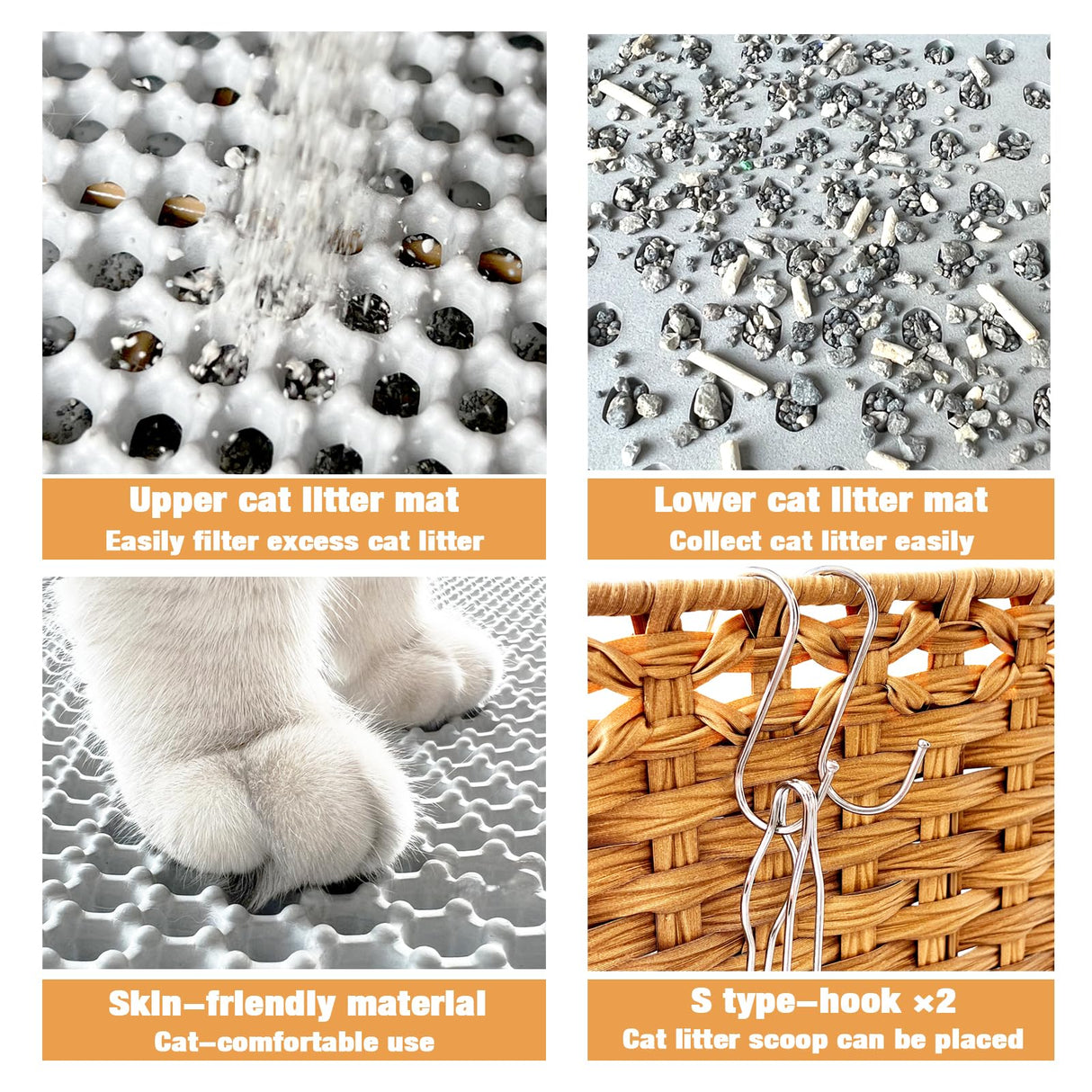 KUREEISE Cat Litter Box Enclosure; Cat Litter Box Enclosure Furniture with Cat Litter Mat;Handwoven Rattan Cat House with Metal Heightened Feet;30.3×18.3×28 Inches;Living Room, Bedroom-Natural KUREEISE