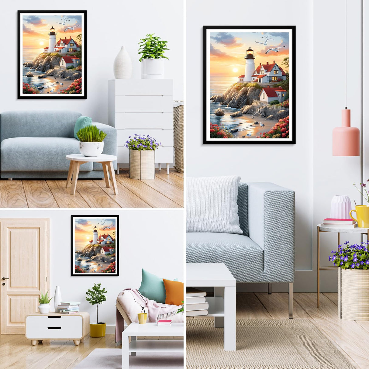 MXJSUA DIY Lighthouse at Sea Diamond Painting Kits for Adults, Diamond Gem Art Painting for Beginners, Diamond Picture with Full Round Drill Dots Craft Set Gift, 12 * 16 Inch MXJSUA