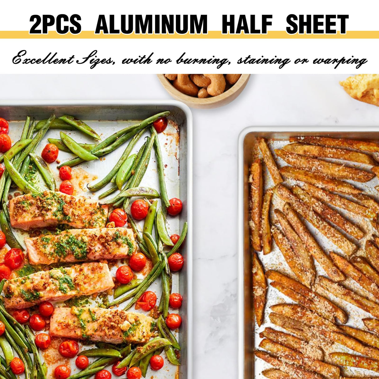 Commercial Quality Baking Sheet Pan Set, Natural Aluminum Cookie Sheet, Umite Chef Warp Resistant Nonstick Baker's Half Sheet Pan, Large Thick Cookie Tray Pans for Baking, Roasting(2 Pack, 18X13Inch) Umite Chef