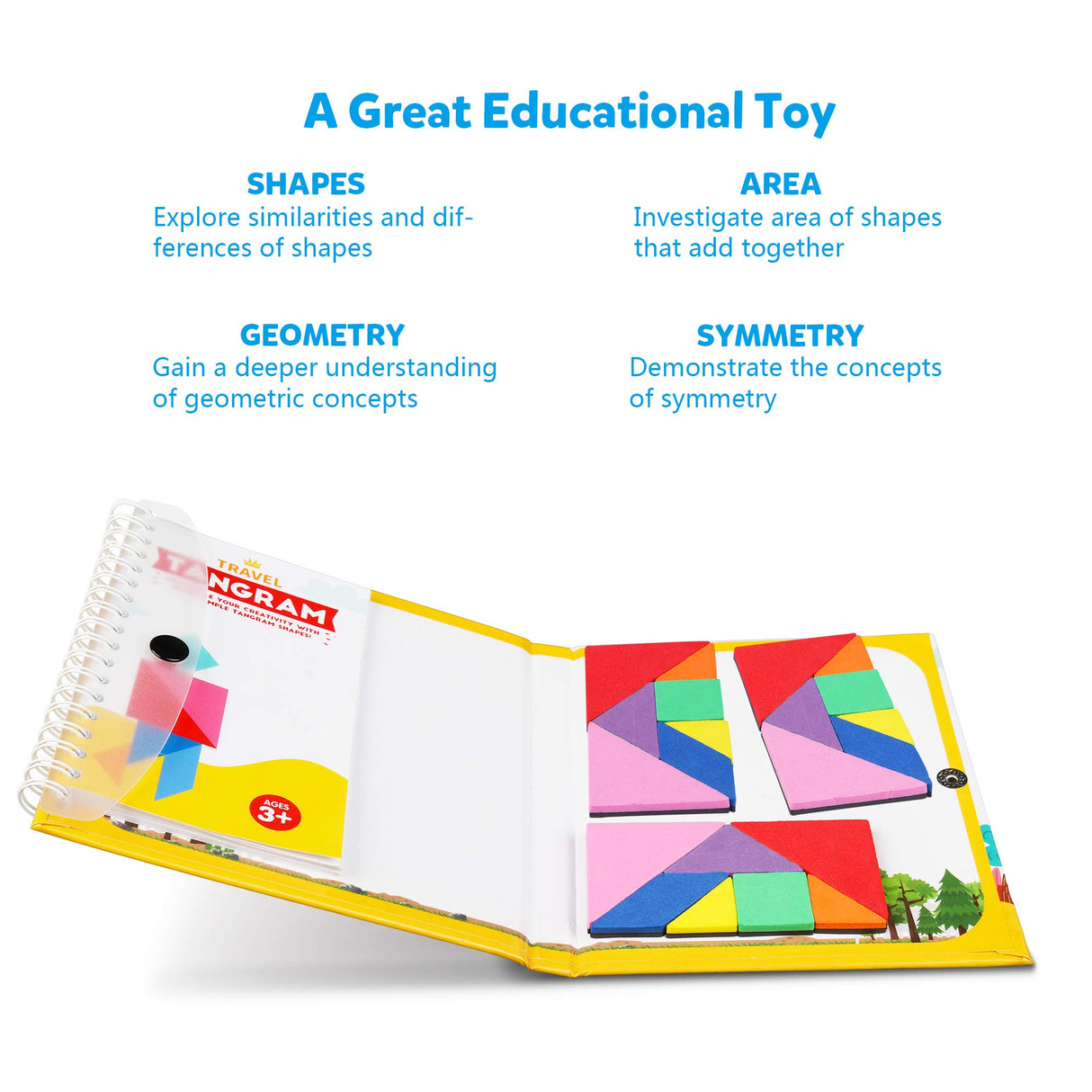 Vanmor Travel Tangram Puzzle - 3 Sets of Magnetic Tangram with 240 Solution - Montessori Shape Pattern Blocks Jigsaw Road Trip Games IQ Book Educational Toy Brain Teaser Gift for Kids Adults Challenge Vanmor