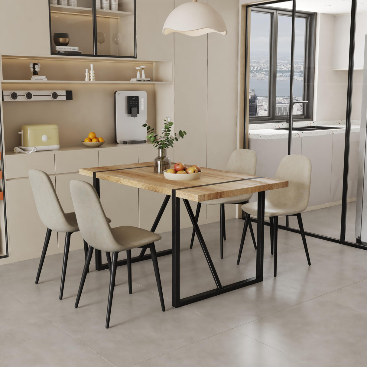 5 Piece Dining Table Set,Kitchen Dining Table Set for 4,Modern Rectangle Wooden Dining Table and Fabric Dining Chairs Set for 4 Ideal for Kitchen Dining Room Hilknen