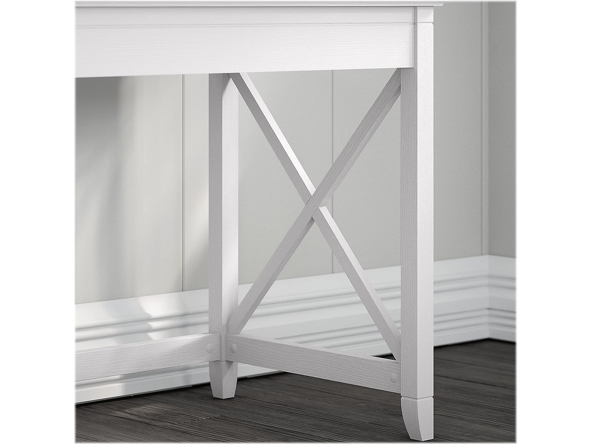 Bush Business Furniture Key West 60W L Shaped Desk Set with File Cabinets & 5-Shelf Bookcase in Pure White Oak Bush Business Furniture