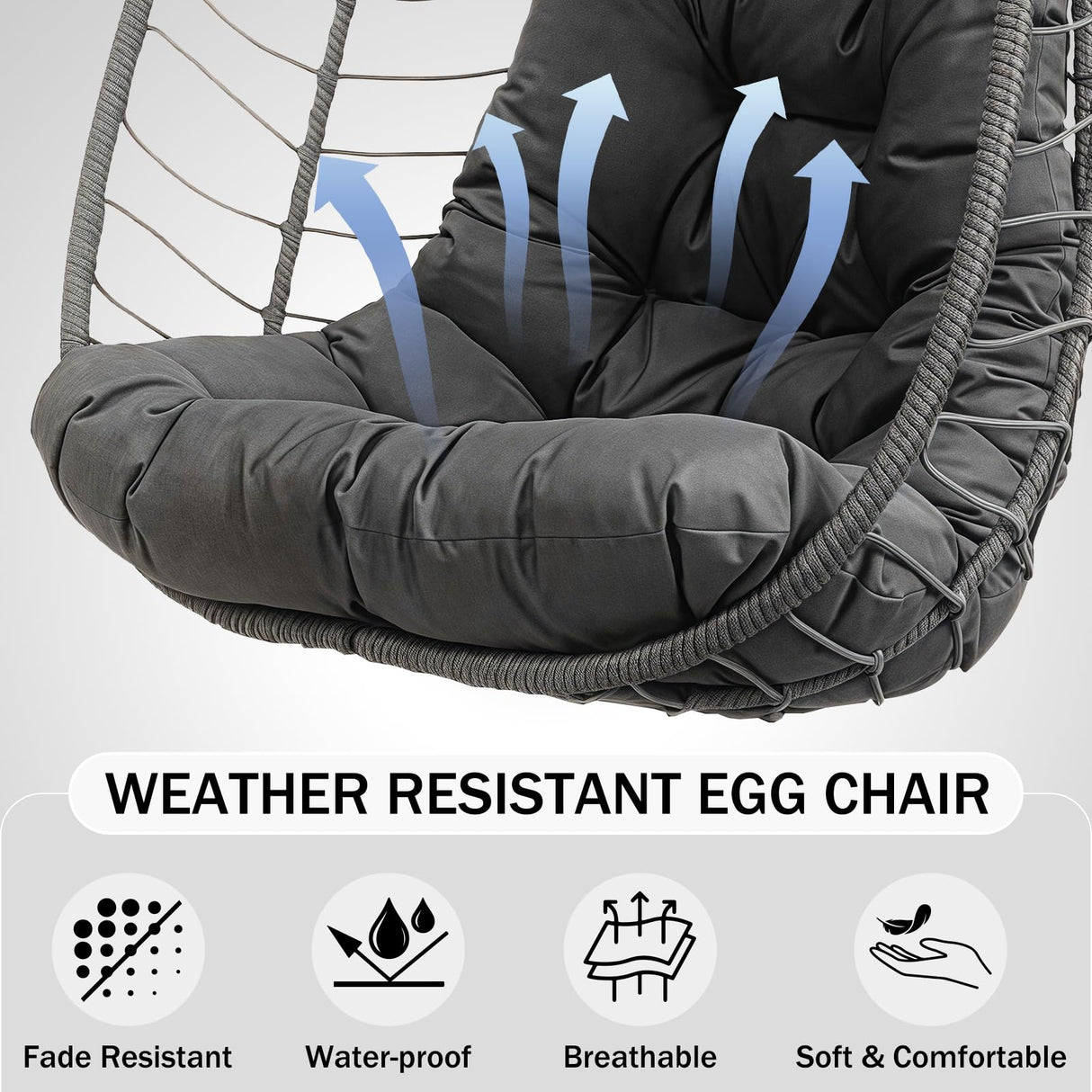 Hanging Egg Chair with Stand, Outdoor Patio Rattan Wicker Swing Egg Chair, Outdoor Indoor Hammock Chair for Porch, Living Room, Poolside and Balcony, 350LBS Capacity, Dark Grey XZHQHB