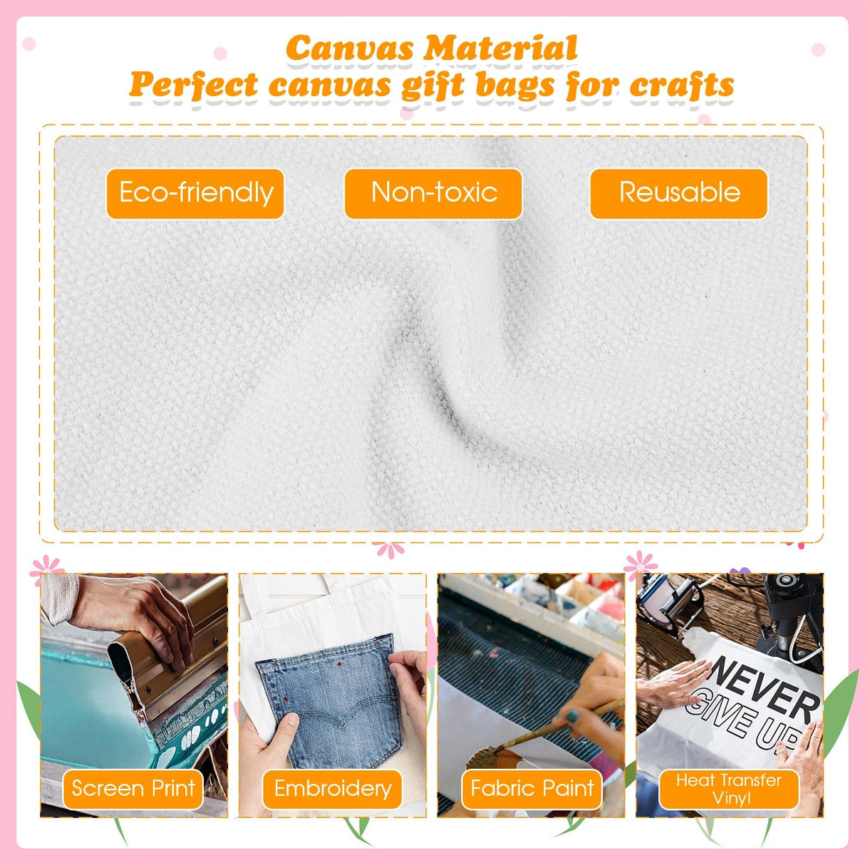 Amylove Mini Tote Bag Sublimation Blank Canvas Tote Bags Reusable Grocery Bags DIY Sack Goody Bag for Party Event Bag(8.5 x 8 Inch,White,24 Pcs) Amylove