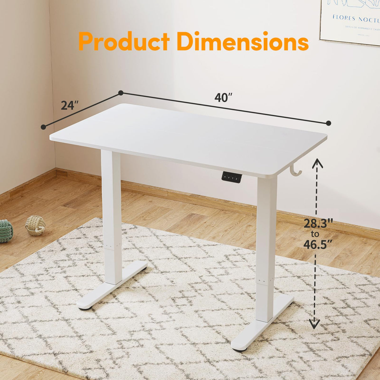 Cubiker Standing Desk, Stand up Height Adjustable Home Office Electric Desk, 40 x 24 Inch Sit Stand Desk with Splice Board, White Desktop Cubiker