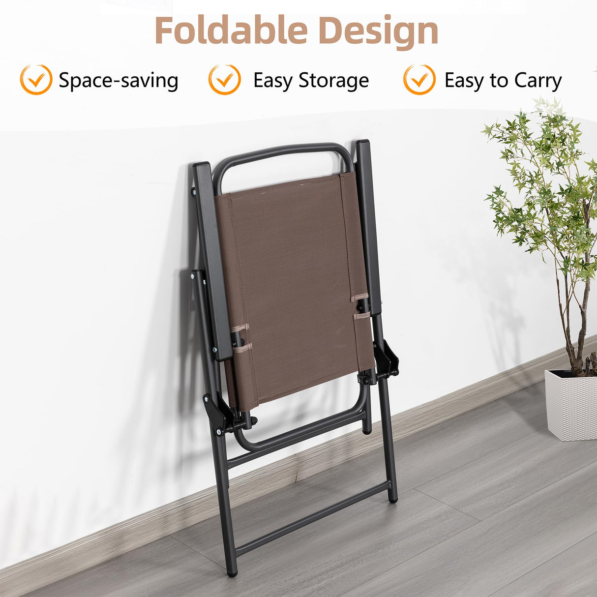 Vongrasig 6 Pieces Folding Patio Dining Set, All Weather Small Metal Outdoor Table and Chairs Set, Patio Furniture Set w/Umbrella, Glass Table & 4 Folding Chairs for Garden, Lawn, Backyard, Brown Vongrasig