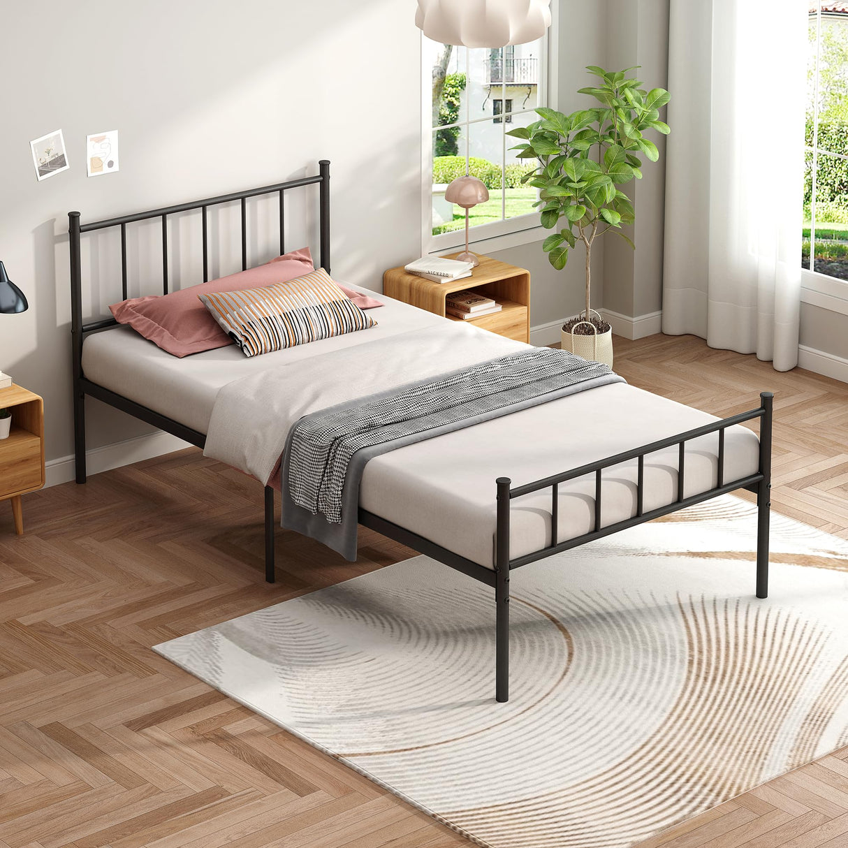 HAFENPO Twin Size Platform Bed Frame - Black Metal Bed Frame,Heavy Duty Base with Headboard and Footboard,Steel Slat Support,No Box Spring Needed,Easy to Assemble,Suitable for Bedrooms HAFENPO