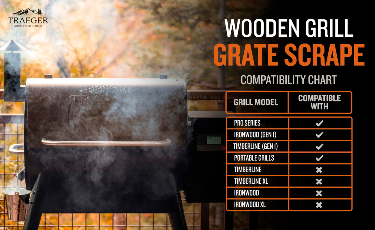 Traeger Grills BAC454 Wooden Grill Scraper – Solid Hardwood Grill Grate Cleaner, Compatible with Pro Series, Ironwood, and Timberline Grills, Safe Bristle-Free Grill Cleaning Accessory Traeger