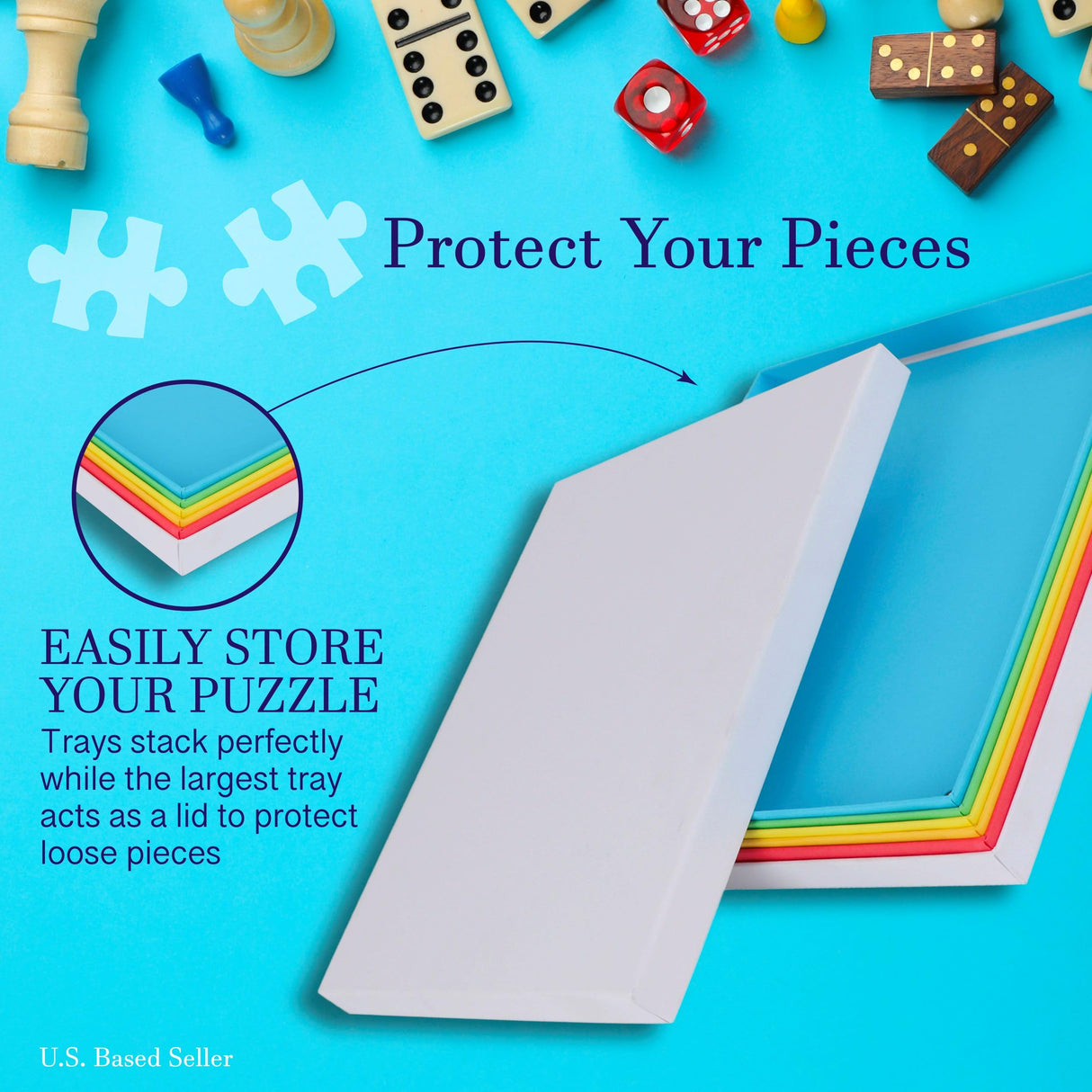 Jigitz Jigsaw Puzzle Sorter Trays - Set of 7 Nested Puzzle Tray Organizer Boxes for Large Puzzles 1500 Piece Capacity Jigitz