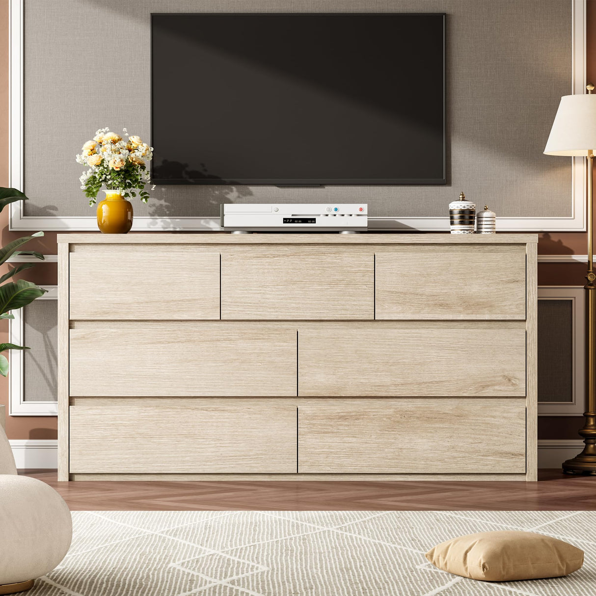 GarveeHome 7 Drawer Dresser for Bedroom, Wide Modern Chest of Drawers, Large Wood Dresser Wooden Storage Organizer for Living Room, Hallway Entryway GarveeHome
