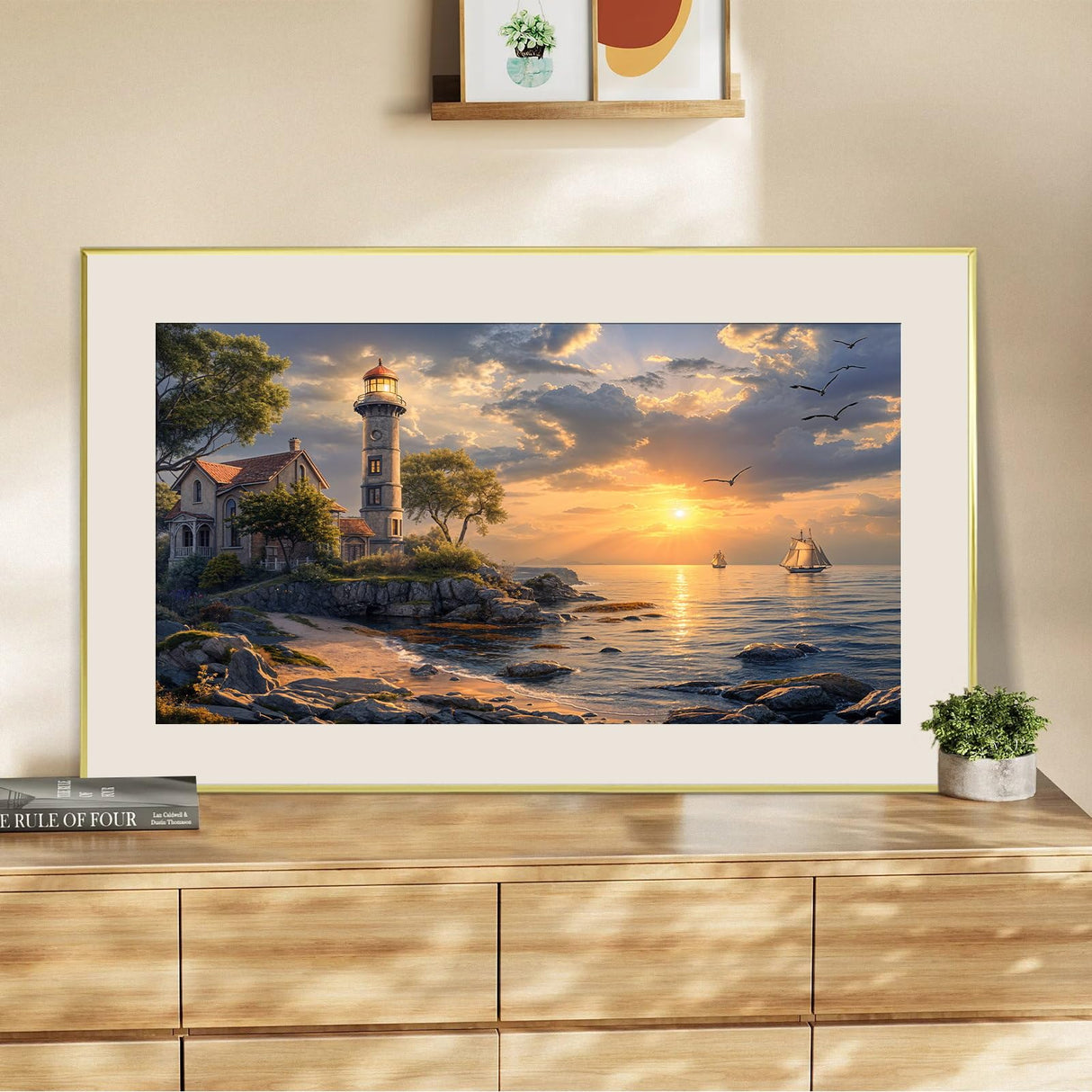 HeeBenor Large Diamond Art Kit for Adults, 5D Lighthouse Painting Kit, DIY Full Drill Sunset, Gem Art Kit for Home Wall Decor 27.5 X 15.7 Inch HeeBenor