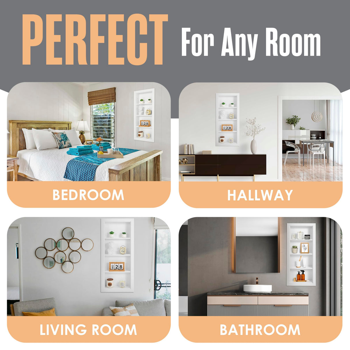 Houseables Recessed Medicine Cabinet, Recessed Wall Niche, Medicine Cabinet Insert, Bathroom Niche, In Wall Shelf, Insert for Drywall, Between Studs Shelf Replacement, Without No Mirror, 14x36 (17x38) Houseables