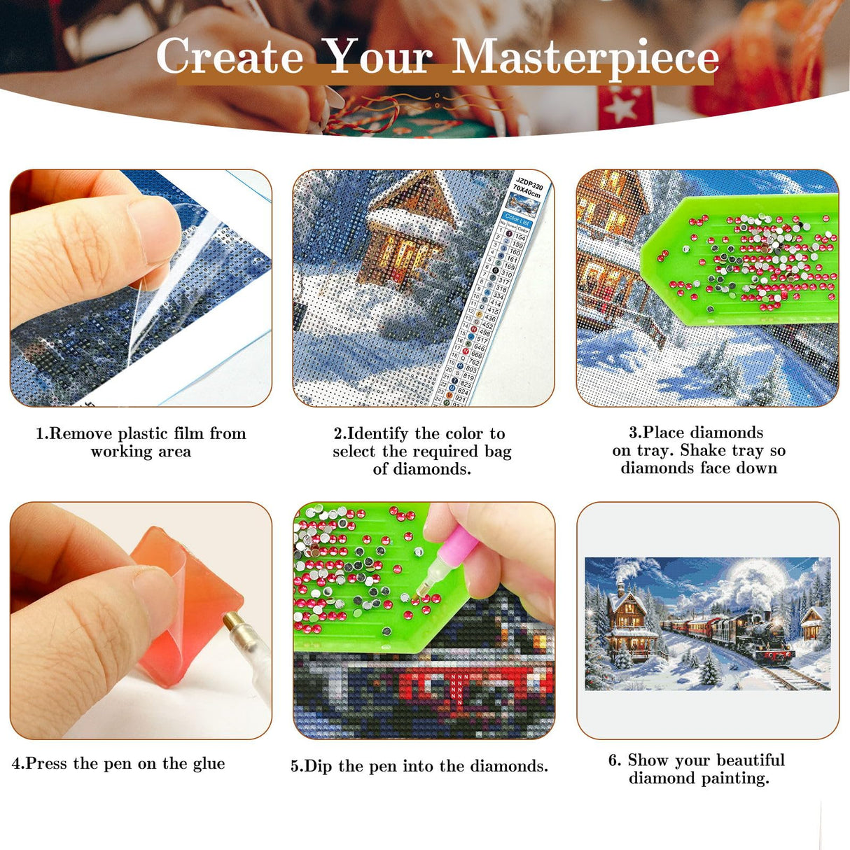 JOOZ Large Christmas Diamond Art Kits for Adults - 5D Christmas Train Diamond Painting Kits, DIY Full Drill Snow House Diamond Art Painting, Gem Painting Kit for Gift Home Wall Decor 27.5 X 15.7 Inch JOOZ