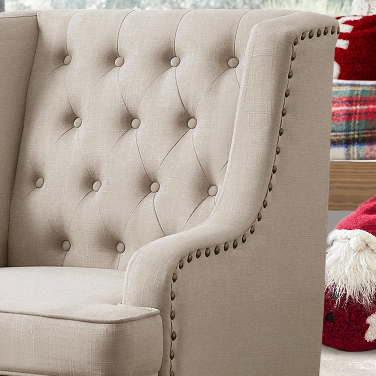 Rosevera Amelia 29" Modern Upholstered Armchair with Wingback Accent Leisure Chair, Fabric Reading Single Sofa for Living Room Bedroom Balcony Studio, Standard, Beige Rosevera