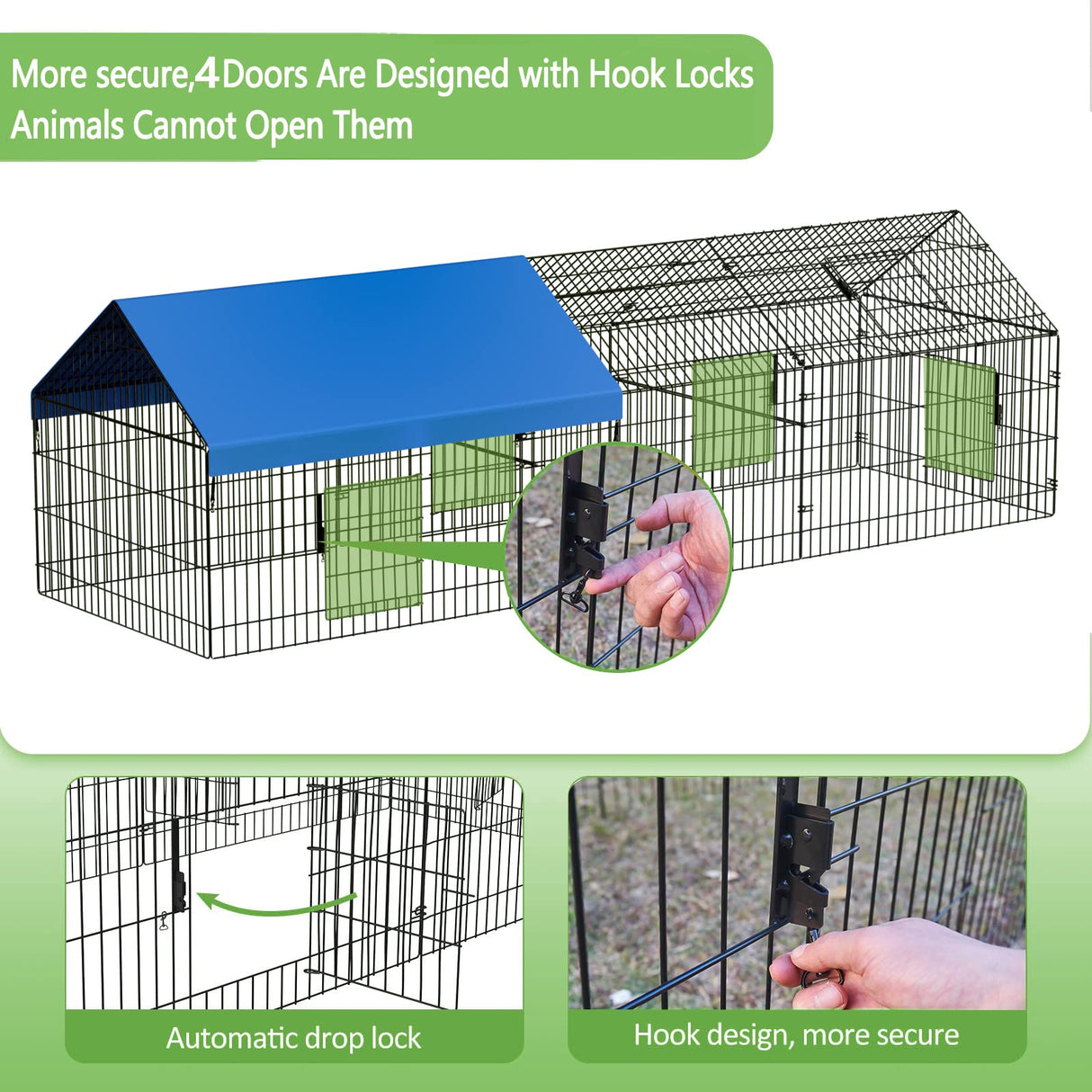 INJOPEXI Metal Chicken Coop 130"×40"×39" Chicken Runs for Yard with Cover Chicken Playpen Enclosure Chicken Pen Kennel Duck Coop Cage for Outdoor Backyard Farm Rabbit Dog Cat Small Animal Poultry INJOPEXI