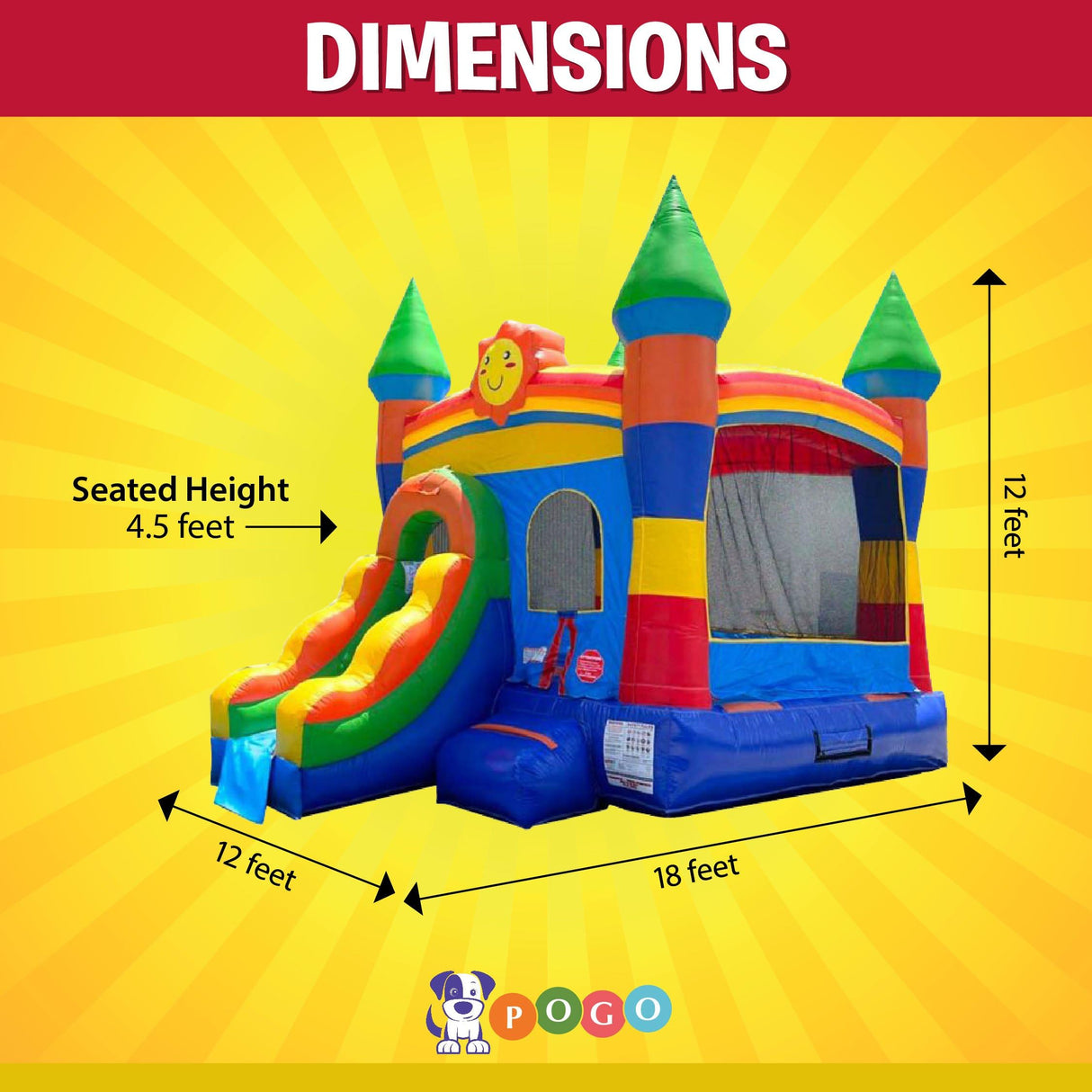 Inflatable Bounce House with Slide for Kids (Without Blower) - 18 x 12 x 14.5 Foot Rainbow Smiley Face Backyard Inflatable Bouncy House - Built-in Bladder Water Misting System Pogo Bounce House