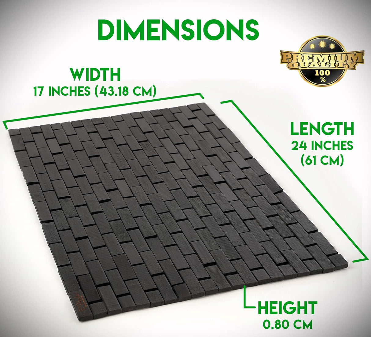 Black Bath Mat for Bathroom and Shower - 16 x 24 Inches (W x L) Bamboo Wood Rug Pad, Bathmat for Hot Tub Spa Sauna RV Camper Outdoor ZPirates