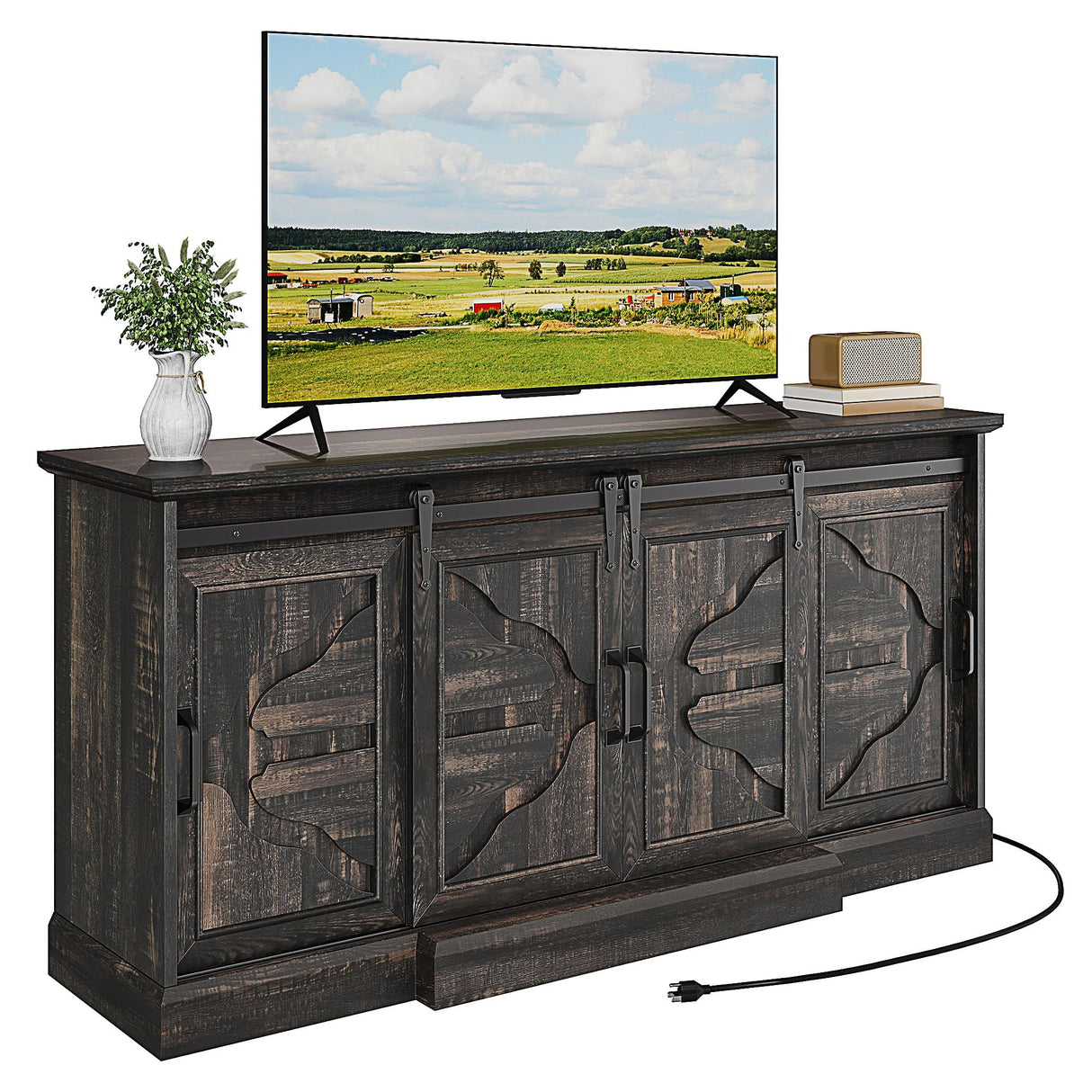YITAHOME TV Stands with Power Outlets for 70/65 Inch Television, Modern Farmhouse Entertainment Center TV Media Console with Barn Sliding Doors & Adjustable Shelf for Living Room, Dark Rustic Oak YITAHOME