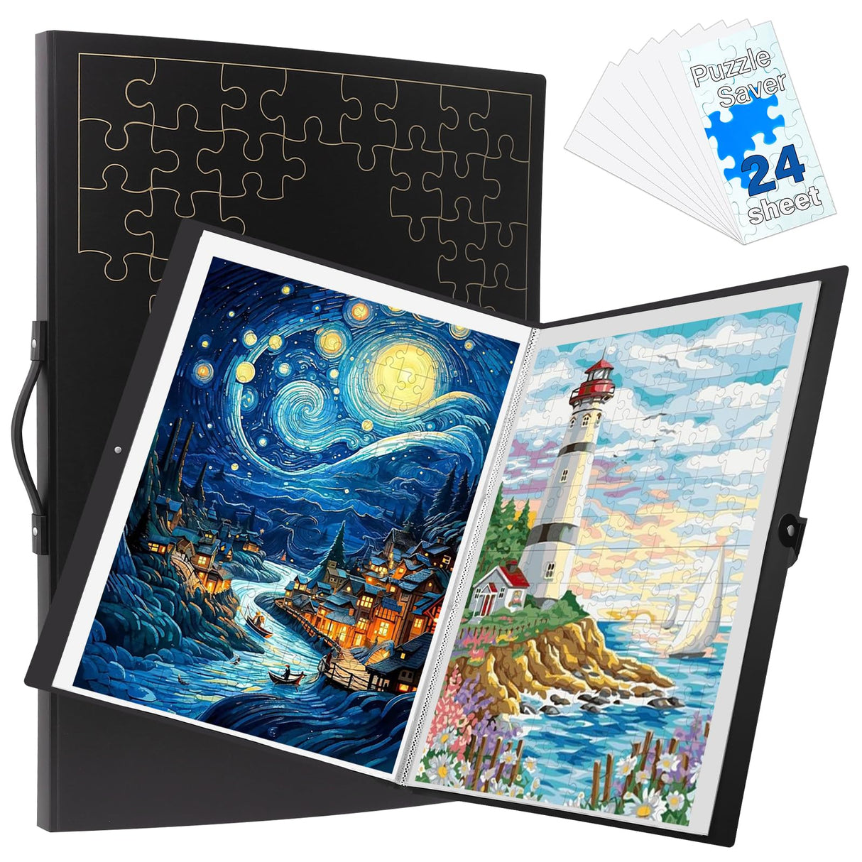 KOSTBAR Puzzle Storage Folder for 1000-Pieces with 24 Puzzle Saver Sheets, Puzzle Frame Accessories for Puzzle Organizers and Storage, Dustproof Puzzle Keeper, Gift for Puzzle Lovers KOSTBAR