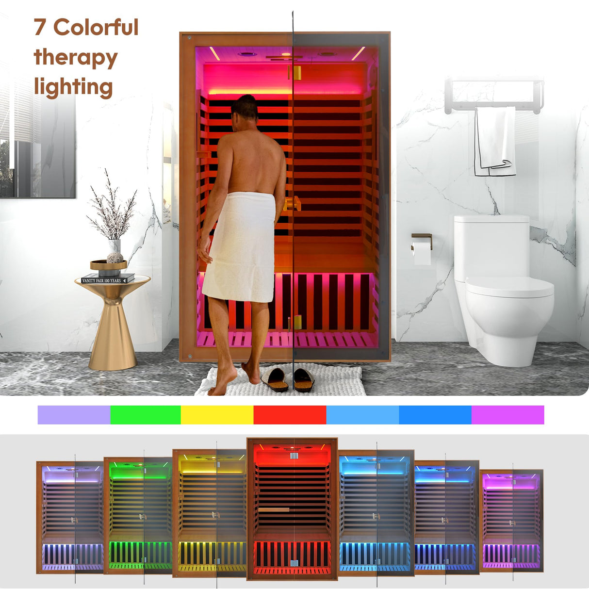 Efficraft Infrared Home Sauna Room 2 Person Hemlock Wooden Indoor Dry Sauna with Bluetooth Speakers & Red Light 1950W LCD Control Panel Temp and Time Pre-Set,1-Year Aftersale Efficraft