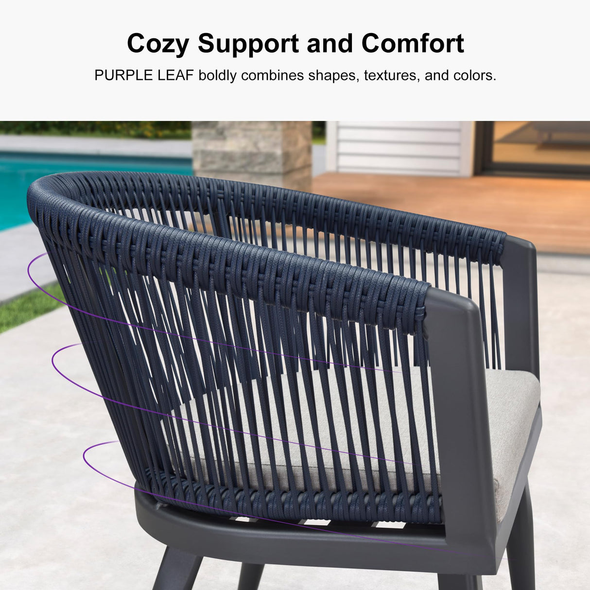 PURPLE LEAF Outdoor Dining Set for 8 All-Weather 9 Piece Patio Aluminium Dining Large Square Table and Rope Weave Chairs Included Cushions for Backyard Decor Kitchen Patio Furniture Set Grey and Navy PURPLE LEAF