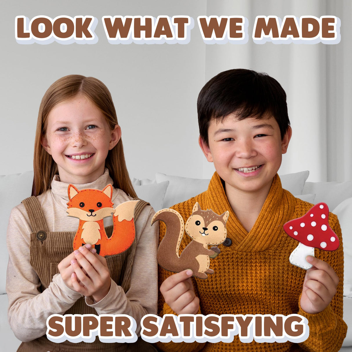 ArtCreativity Kids Woodland Animal Felt Sewing Kit, Stuffed Animal Sewing Craft Kit with 12 Characters, 6 Child-Friendly Needles, 7 Thread Bundles, 1 Bag of Stuffing & Scissors, Kids Sewing Kit 4-12 ArtCreativity