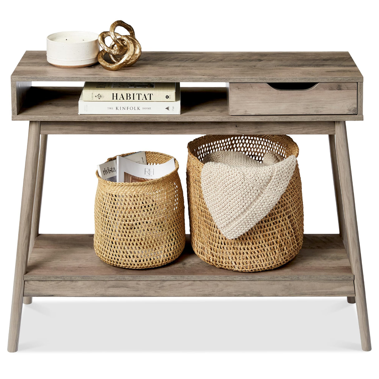 Best Choice Products Mid-Century Modern Console Table, Sofa Table, Accent Furniture for Hallway, Living Room, Entryway Foyer Space-Saving w/Cubby, Drawer, Lower Storage Shelf - Gray Oak Best Choice Products