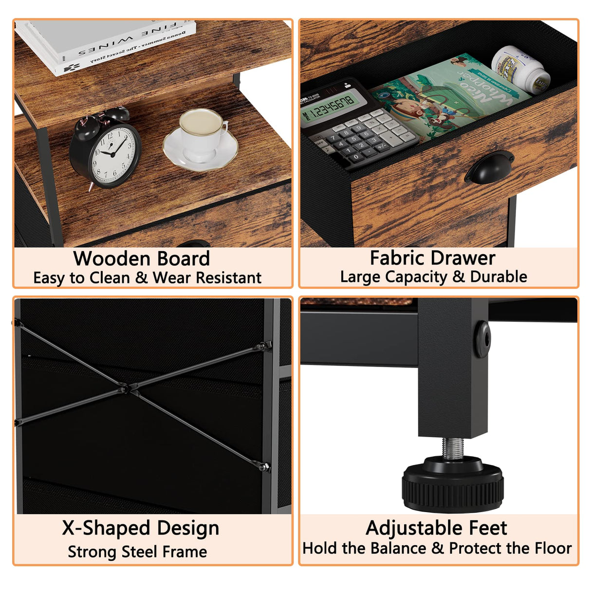 Furnulem Tall 5 Drawers Dresser, Vertical Storage Tower Fabric Dresser for Bedroom, Hallway, Entryway, Nursery, Closet Organizer, Nightstand Bedside Table Furniture, Sturdy Steel Frame, Wood Top Furnulem