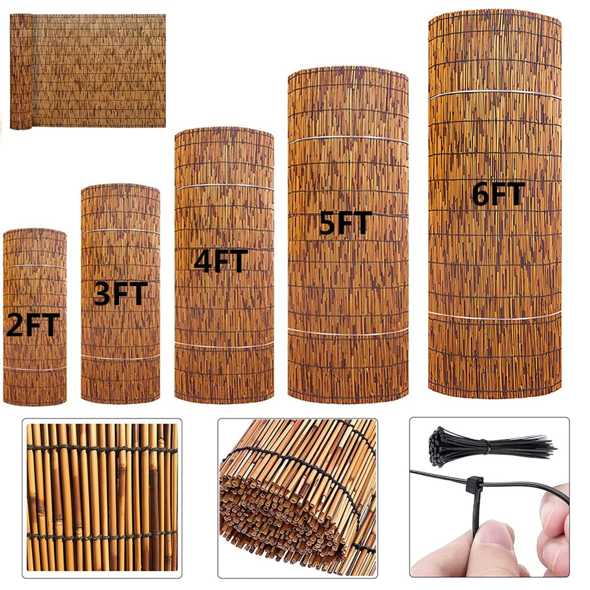 Bcofo Natural Reed Fencing Rolls,4FT X 16.4FT Balcony Reed Fence Bamboo Screen Fencing for Outdoor Backyard Patio, Privacy Screen Panels,Balcony Fencing Covering (Size : H0.61xL6m/H2xL20ft) Bcofo