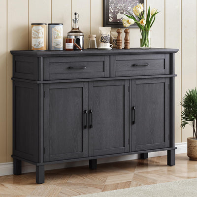 48" Buffet Cabinet with Storage, Farmhouse Sideboard Cabinet w/2 Drawers and 3 Doors, Wood Coffee Bar Cabinet with Adjustable Shelves, Storage Cabinet for Kitchen, Living Room, Entryway, Black