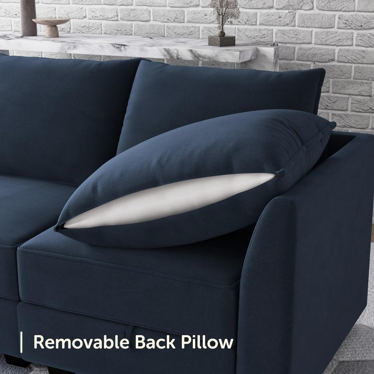 HONBAY Modular Sectional Sleeper Sofa with Storage Velvet Sectional Sleeper Couch with Chaise Sleeper Sectional Couches for Living Room,Dark Blue HONBAY