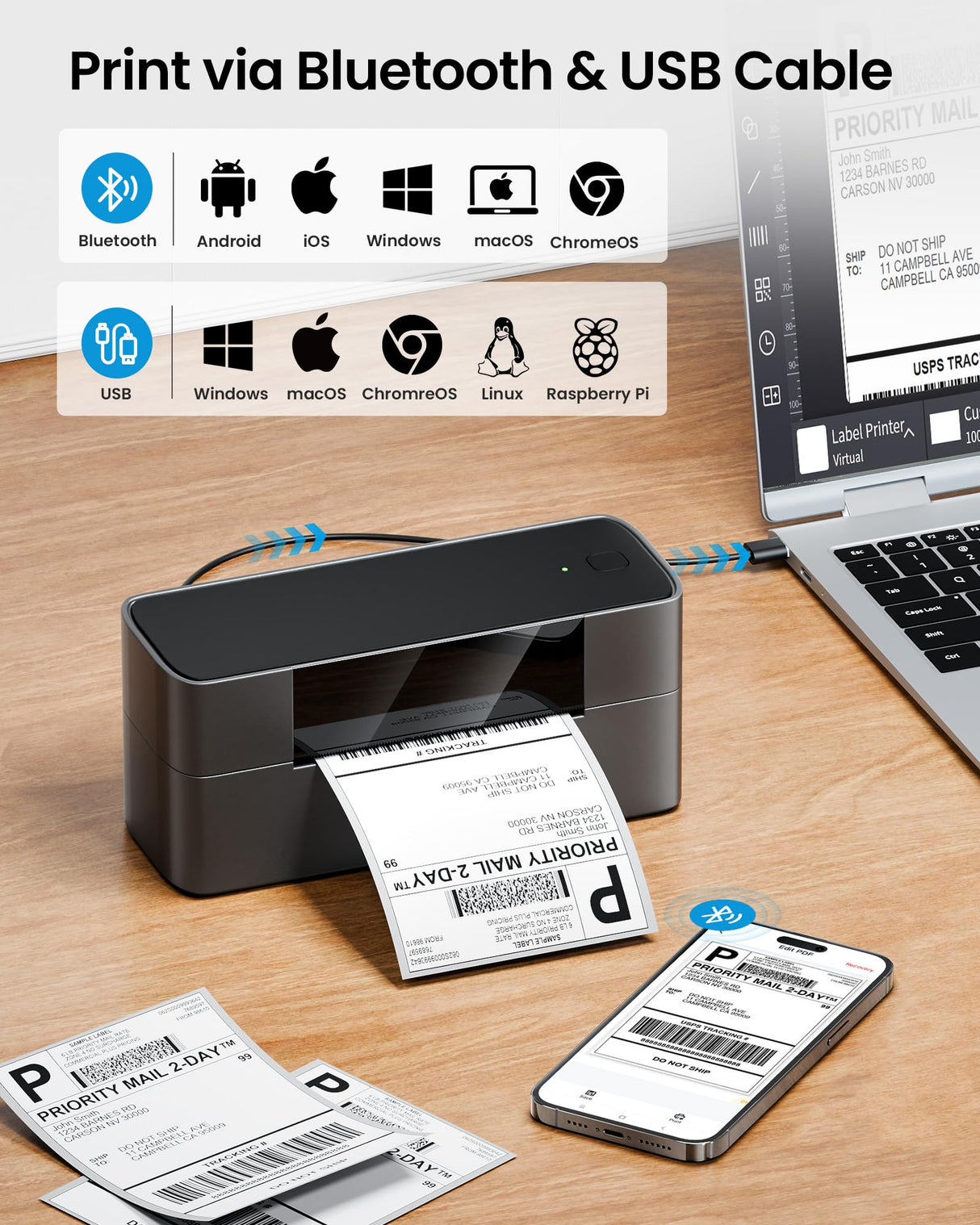 Itari Bluetooth Thermal Shipping Label Printer, 245-BT Wireless Label Printer 4x6, Desktop Label Printers for Small Business & Shipping Packages, Support iOS, Android, Windows, Amazon, Shopify, USPS Itari