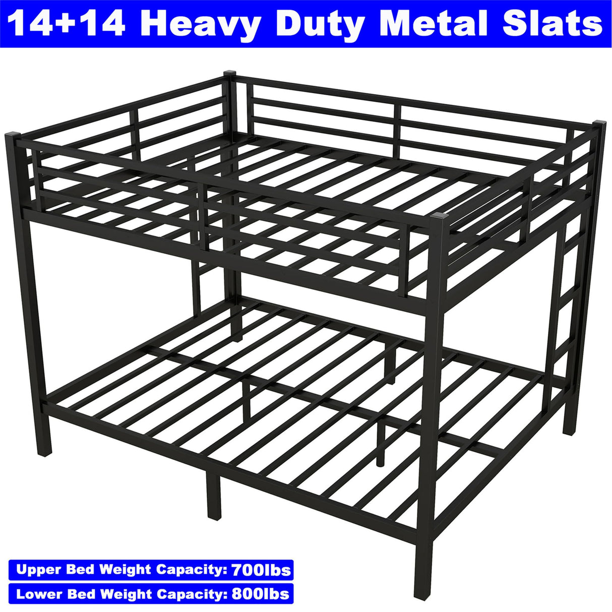 LEEKOUS Upgraded Version Thicken Metal Queen Over Queen Bunk Bed, Stronger Heavy Duty Steel Bunk Beds Queen Over Queen Size with Ladder and Guard Rail for Adults, Easy Assembly (Queen Over Queen) LEEKOUS
