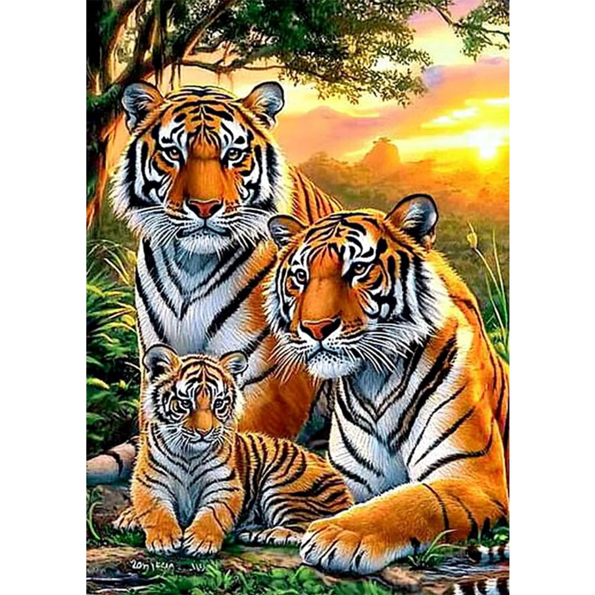 GHHKUD Diamond Painting Kits Tigers for Adults, DIY 5D Animal Family Diamond Painting, Full Drill Forest Diamond Art Kits Art Pictures for Relaxation Gifts Home Wall Decor 30x40cm GHHKUD