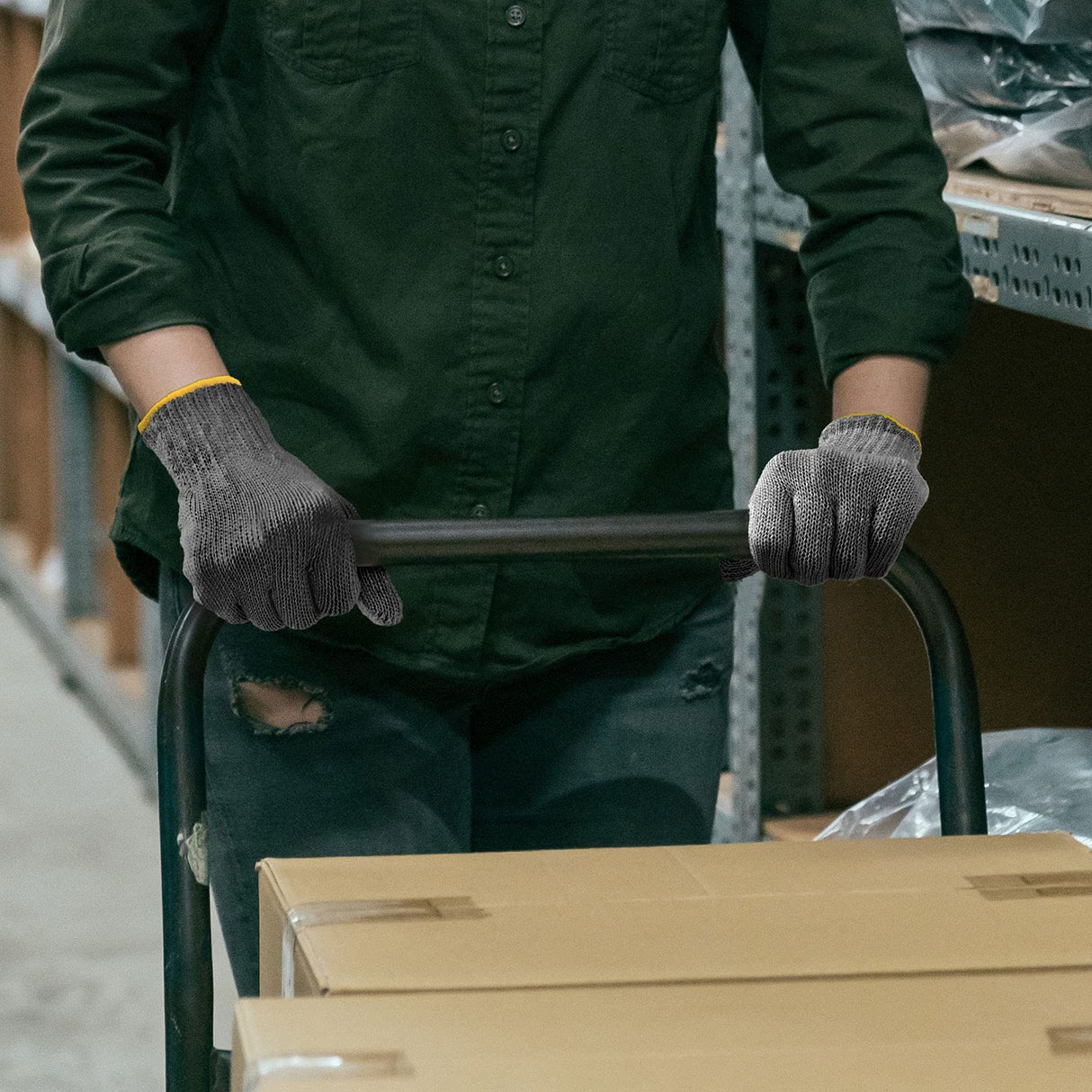 Evridwear Cotton Work Gloves Light-duty String Knit BBQ Glove Liner for Outdoor Cooking, Painting, Gardening Men & Women 10 Pairs (Grey, Large) Evridwear