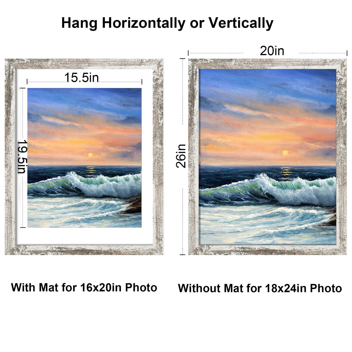 LUCKYLIFE 18x24 Frame in Distressed White, Gallery Frame for Wall Mounting, 2 Pack LUCKYLIFE