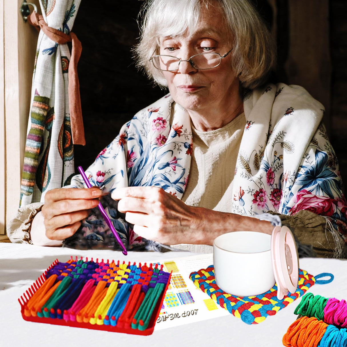 Tatahu Potholder Weaving Loom Kit - 300pcs Rainbow Knitting Refill Loops in 10 Colors, Make 8 Potholders for Beginners, DIY Arts and Crafts Tatahu