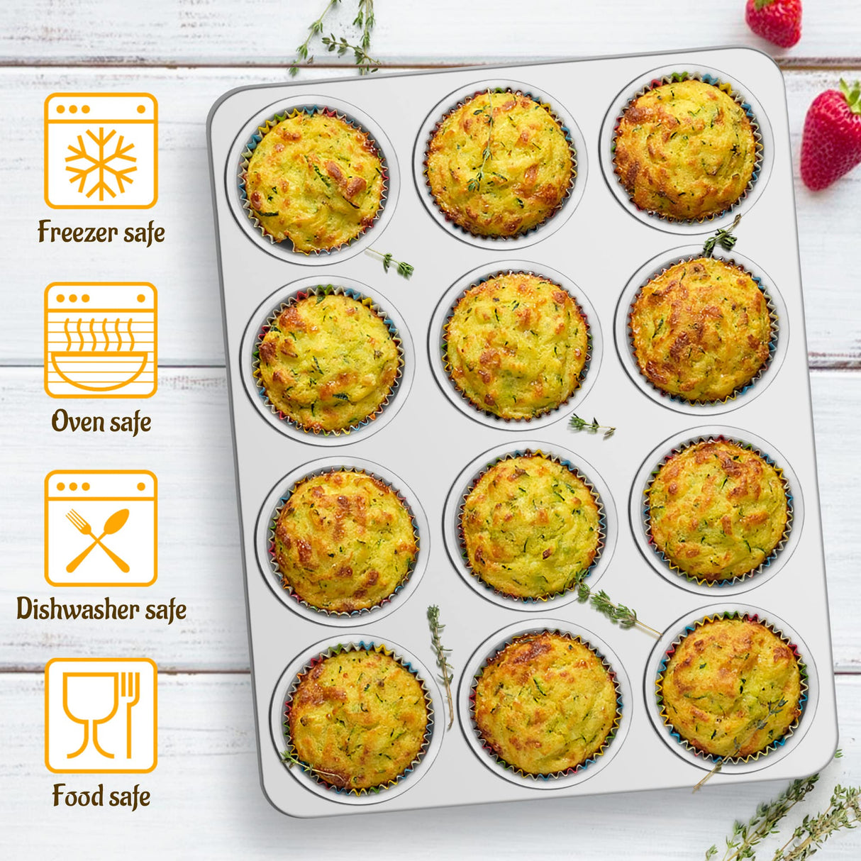E-far Muffin Pan 12-Cup, Set of 2, Stainless Steel Cupcake Pan Metal Muffin Baking Tins for Oven, Regular Size & Easy Clean, Non-toxic & Dishwasher Safe-2 Pack E-far