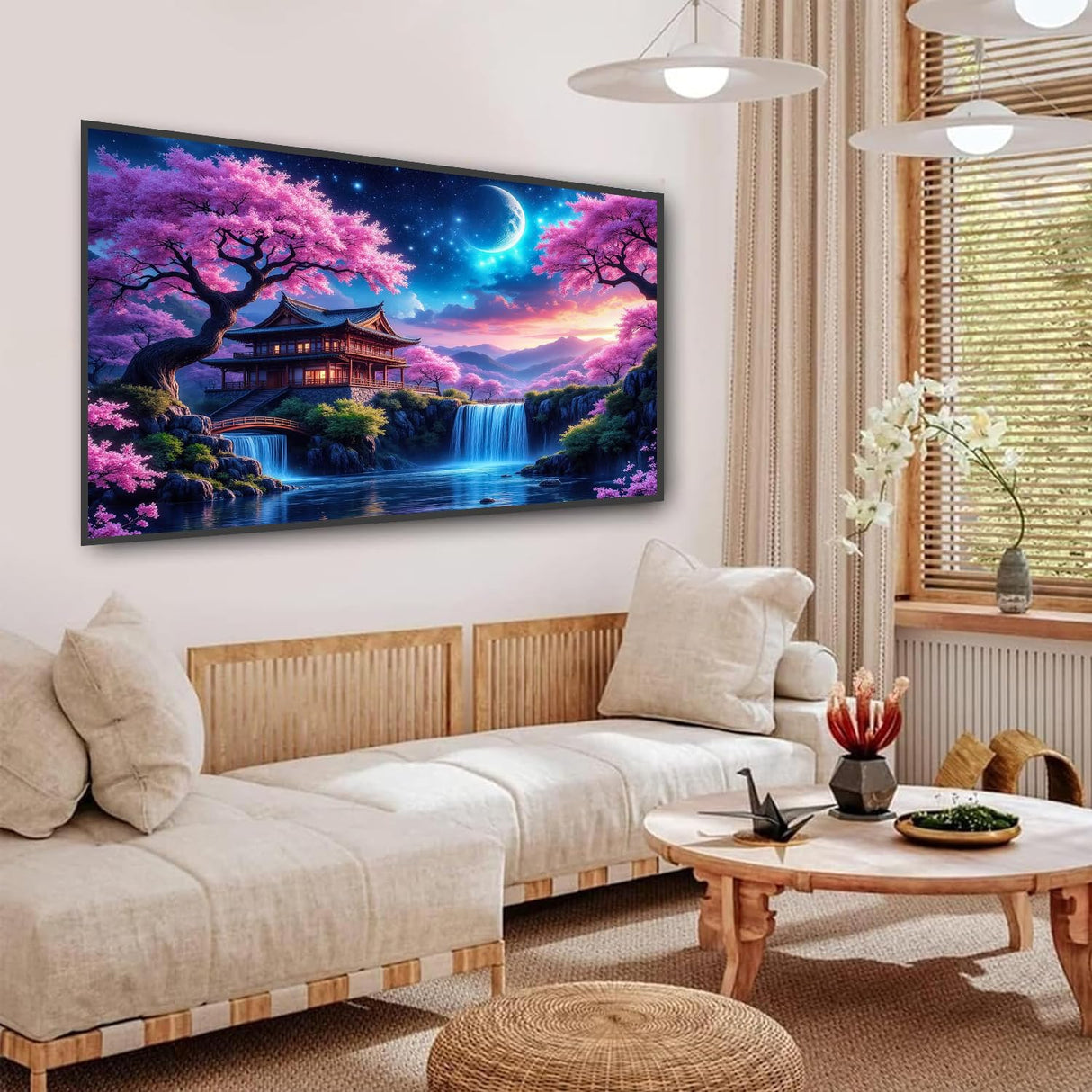 igoodom Large Diamond Painting, Large Cherry Blossoms Diamond Art Kits for Adults, Full Drill Round Big Diamond Painting, DIY Gem Art and Crafts for Home Wall Decor Gift 27.5 X 15.7inch igoodom