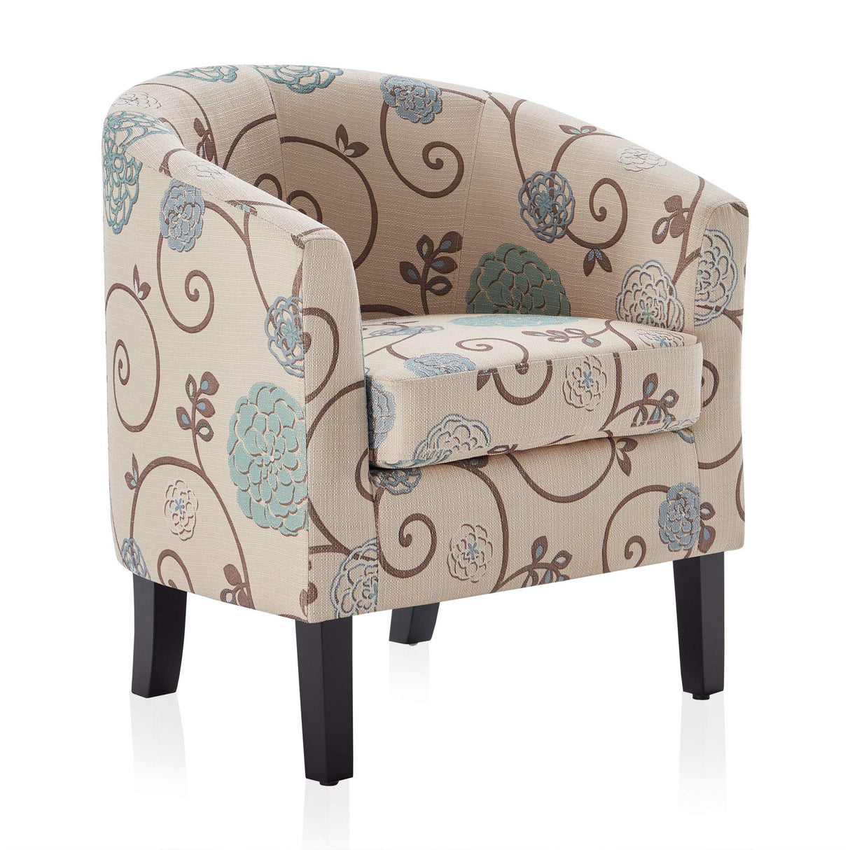 BELLEZE Living Room Chair, Linen Round Accent Barrel Chair, Club Tub Sofa Chair for Bedroom, Corner Chair with Flared Legs and Cozy Soft Padding - Highland (Floral Print) BELLEZE