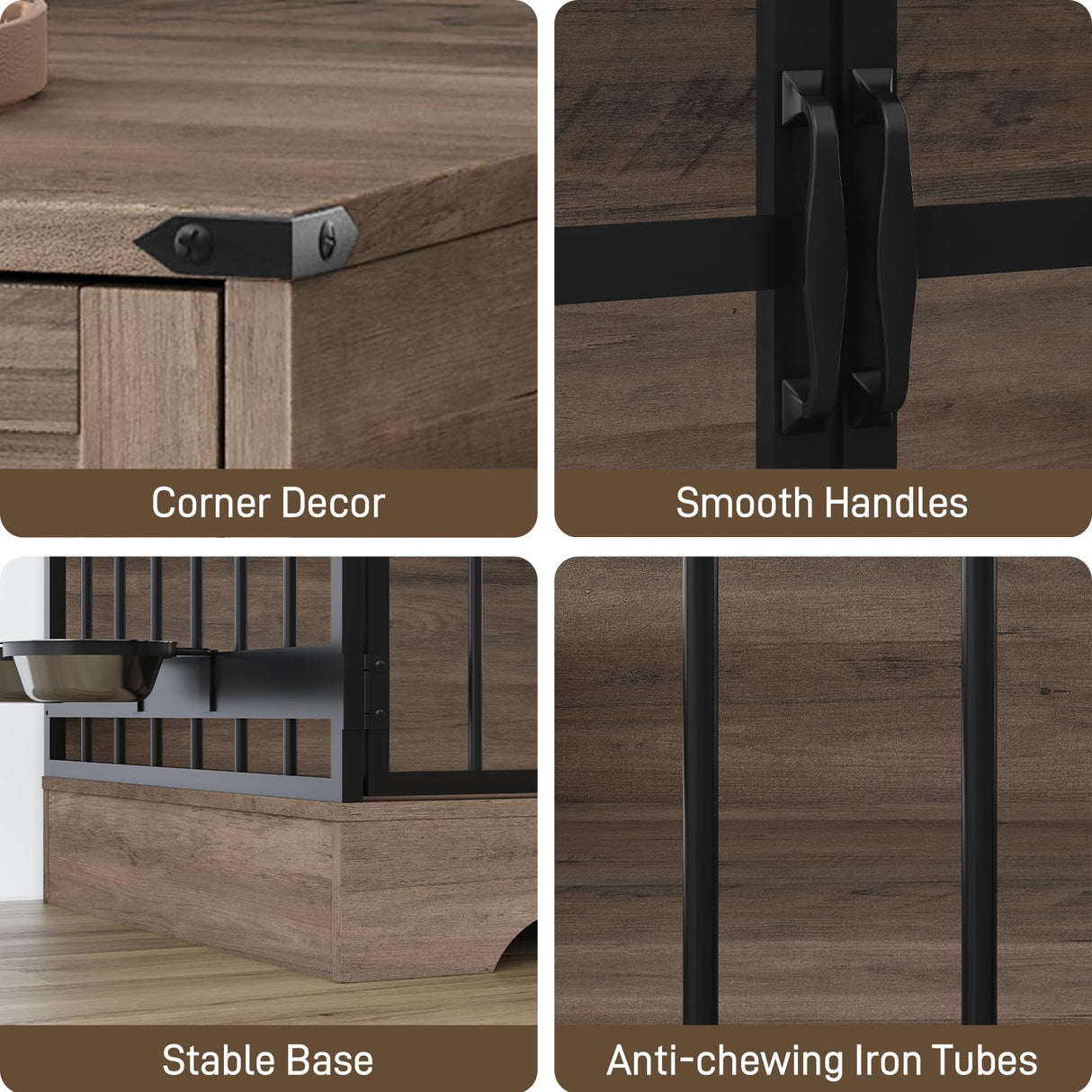 Dog Crate Furniture, 35 Inch Dog Kennel Indoor Furniture with Storage Drawers Rustic Pet Cage End Table with 2 Adjustable Bowls for Small/Medium/Large Dogs Halitaa