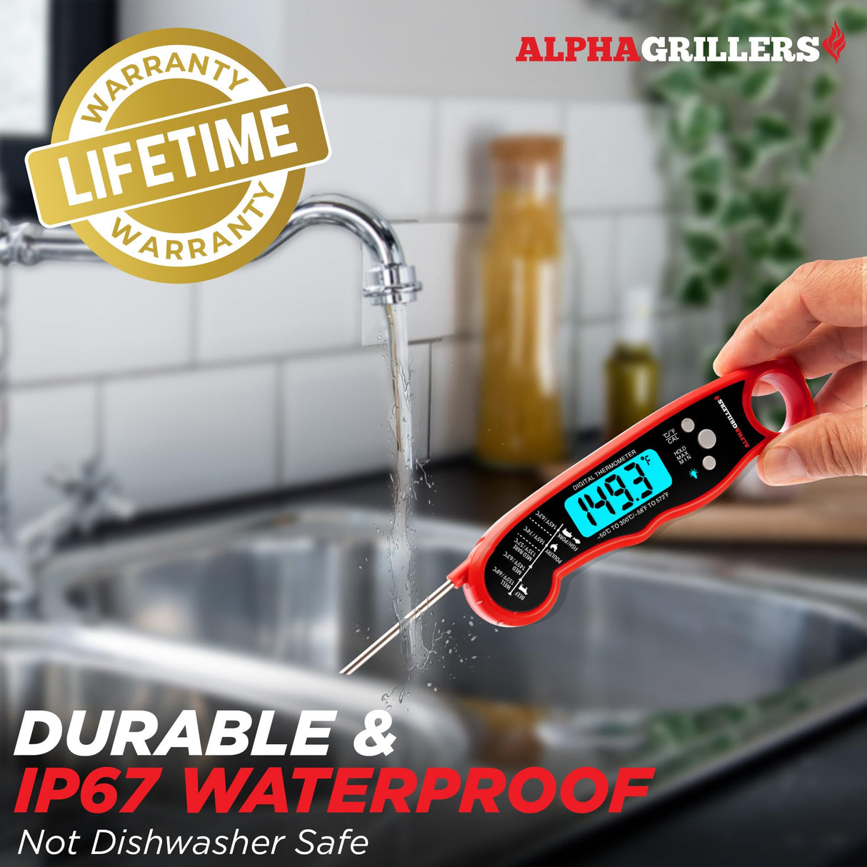 Alpha Grillers Instant Read Meat Thermometer for Cooking Grilling and Griddle Accessories Kitchen Essentials - Waterproof Backlight & Calibration, Birthday Mens Gifts Valentines Day Gifts for Him Alpha Grillers