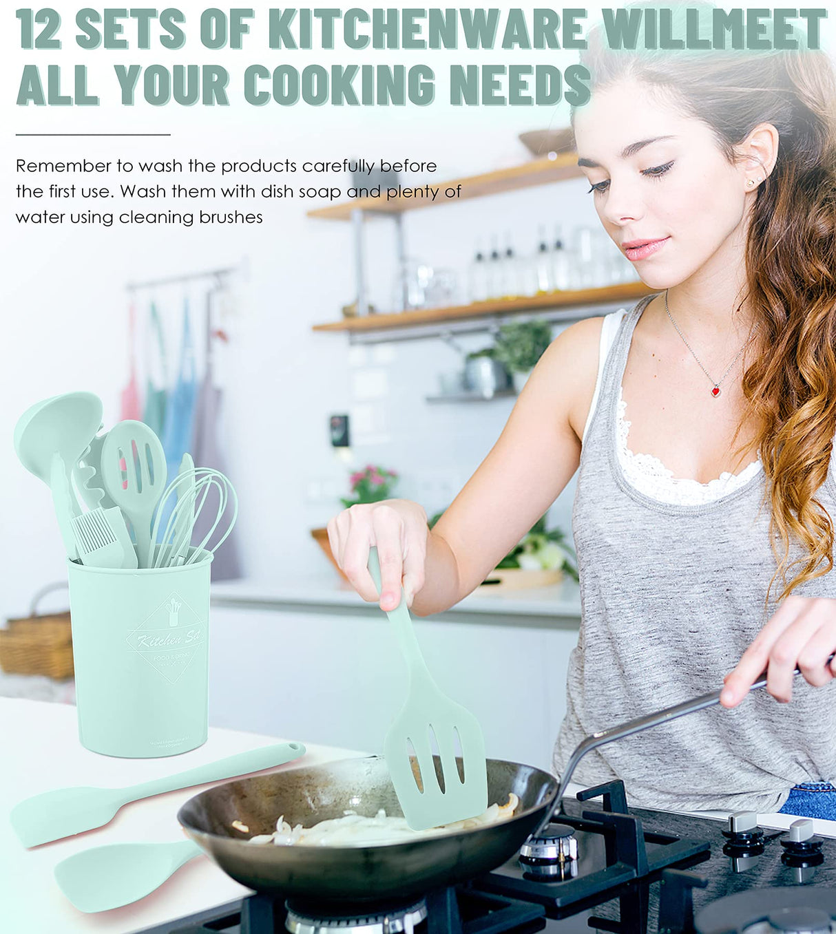 Kitchen Utensils Set-12 Pieces Silicone Cooking Utensils Set (Dishwasher Safe) 392°F Heat Resistant Spatula Set,Kitchen Utensil Set for Nonstick Cookware,Best Kitchen Tools with Holder Pranski