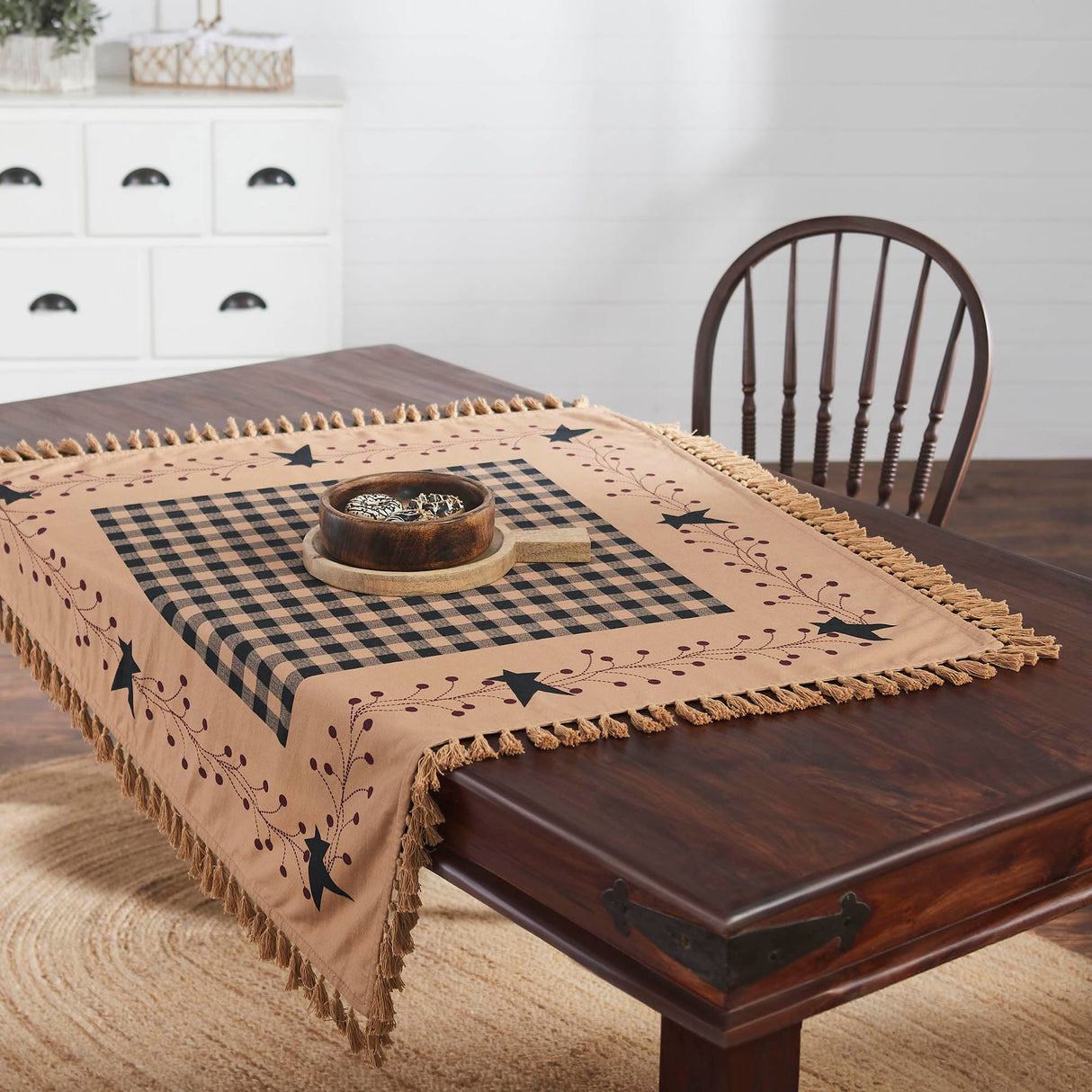 VHC Brands Pip Vinestar Table Topper 40x40, Kitchen and Dining Room Decor, Tabletop Accessory, Cotton, Pip Vinestar Collection, Square 40x40, Natural VHC Brands