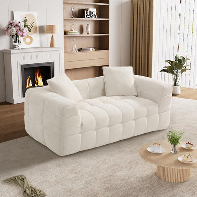 DAMAIFROM 66.5" Chenille Cloud Sofa Couch with 2 Soft Pillows, Comfy Upholstered Chenille 2 Seater LoveSeat Sofa, Modern Deep Seat Sherpa Cloud Couch, Oversized Love Seat for Living Room, Beige White