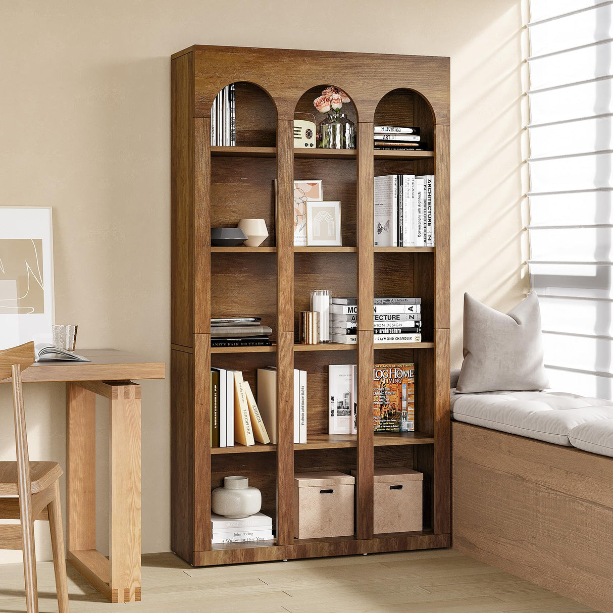 LITTLE TREE 5-Tier Bookshelf, 70.8-in Tall Bookcase with Open Shelves, Wooden Display Bookshelves and Bookcases, Vintage Display Book Shelf for Bedroom, Living Room, Office, Brown LITTLE TREE